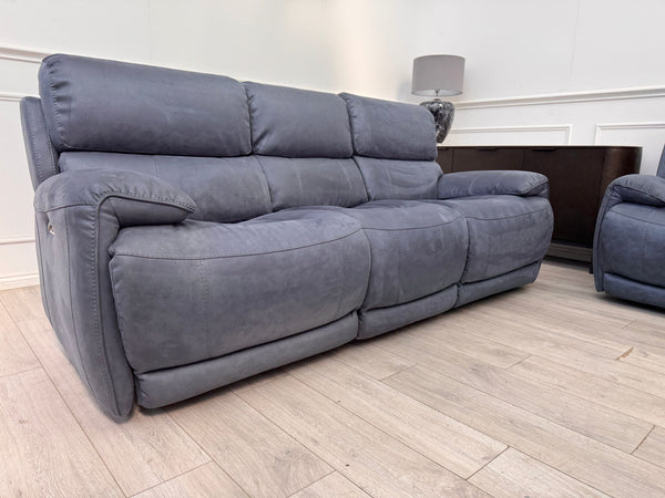 Link Saddle Fabric Blue 3 Seater & Armchair Power Recliner Sofa Set