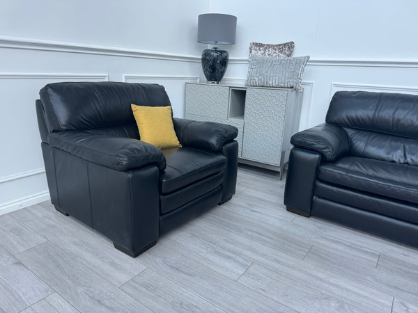 Cozee 3 Seater Sofa + Armchair Set in Jet Black Pure Leather