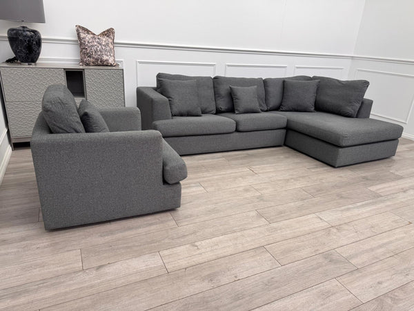 Grey Fabric Corner Sofa And Armchair Sofa Set