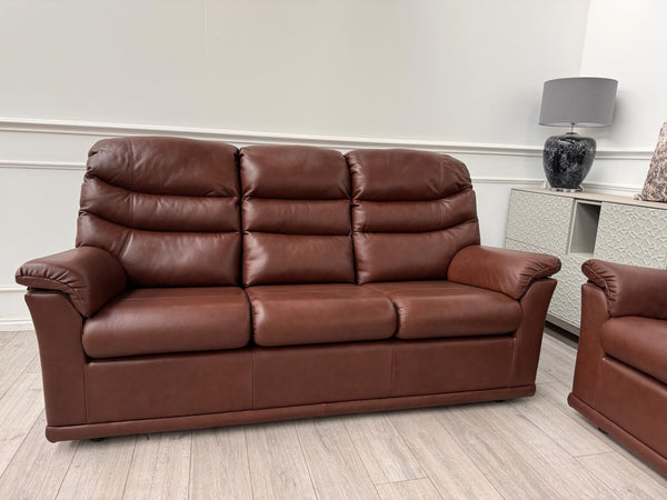 G Plan Malvern Brown Leather 3 & 2 Seater Sofa Set Static Sofas