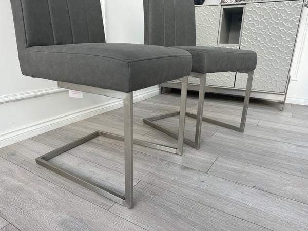 Grigio Pair of Grey Suede Dining Chairs