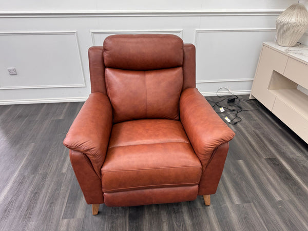 La Z Boy Kenzie Tan Brown Leather Power Recliner Fabric Armchair