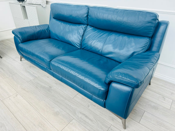 Missouri Navy Blue Leather Static 3 Seater Sofa
