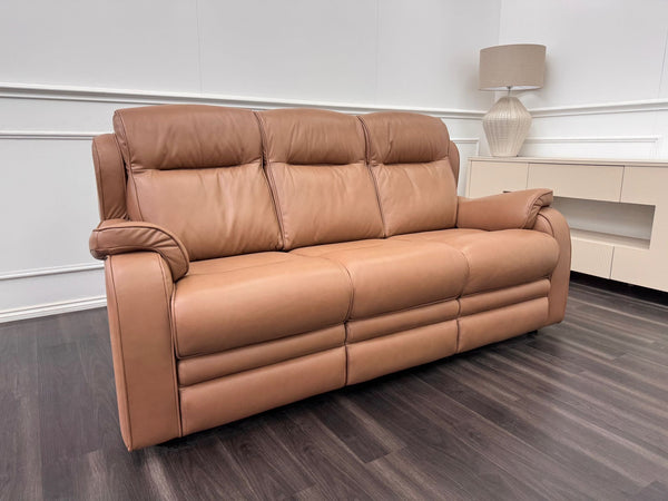 Parker Knoll Boston Light Brown Leather Static 3 Seater Sofa