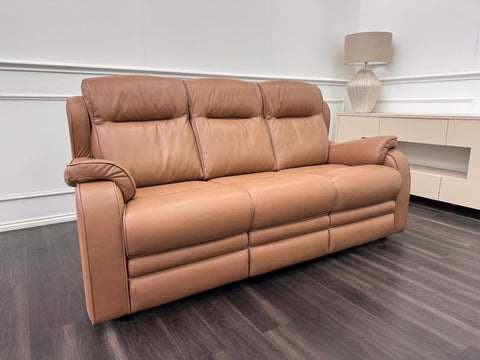 Parker Knoll Boston Light Brown Leather Static 3 Seater Sofa