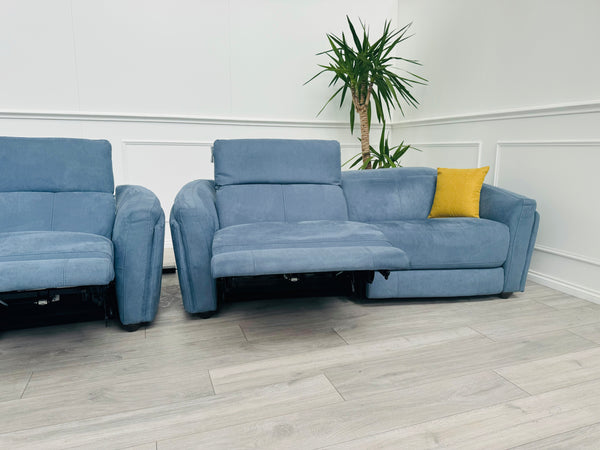 Blue Microfibre 3+2+1 Seater Sofas Suite All Power Recliners