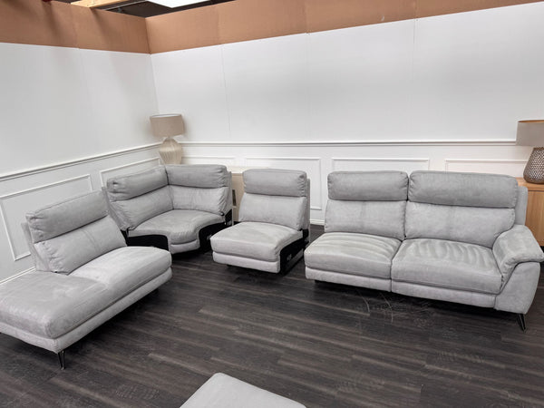 Contempo Grey Silver Saddle Fabric Chaise End Power Recliner Corner Sofa