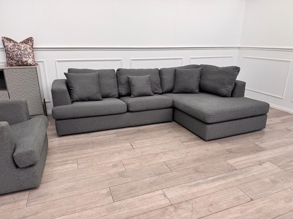 Grey Fabric Corner Sofa And Armchair Sofa Set