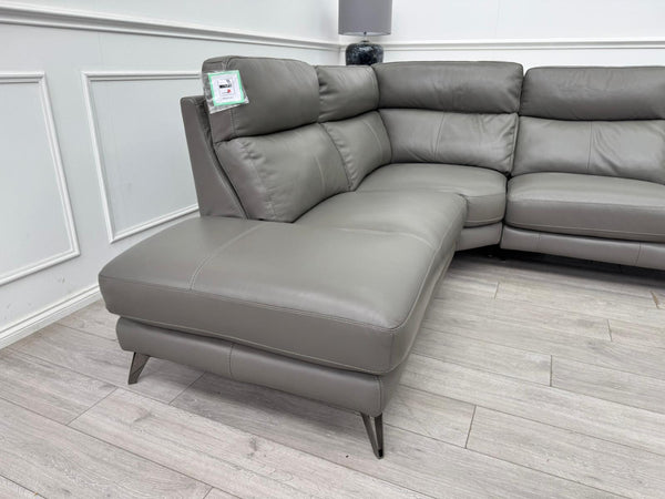 Contempo Grey Leather Static Corner Sofa Set
