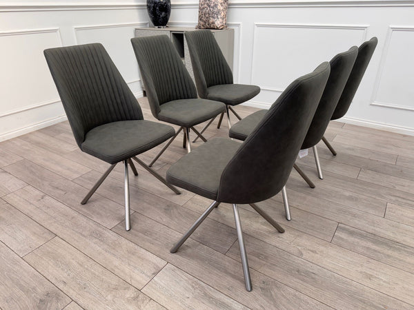 Grigio set of 6 Grey Swivel Suede Dining Chairs