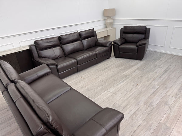 Brown Leather 3 & 2 Seater & Armchair Power Recliner Large Sofa Set