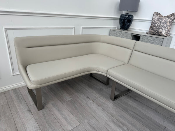 Avorio Grey Faux Leather Left Hand Facing Corner Dining Bench