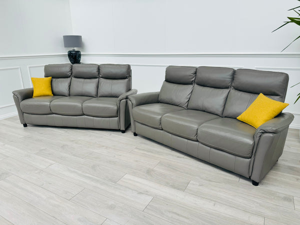 Piccolo Sleet Grey 3+3 Seater Sofa Set Static Genuine Leather