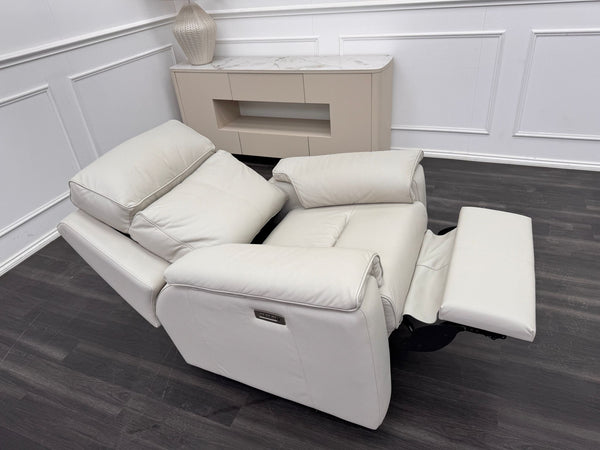 G Plan Harper Off White/ Chalk Leather Power Recliner Armchair Headrest & Lumbar