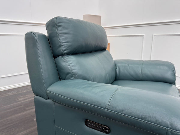 Missouri Lake Green Leather Power Recliner Fabric Armchair