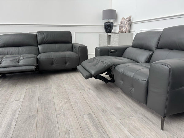 New York Power Recliner 3&2 + Armchair Sofa Set Grey Leather