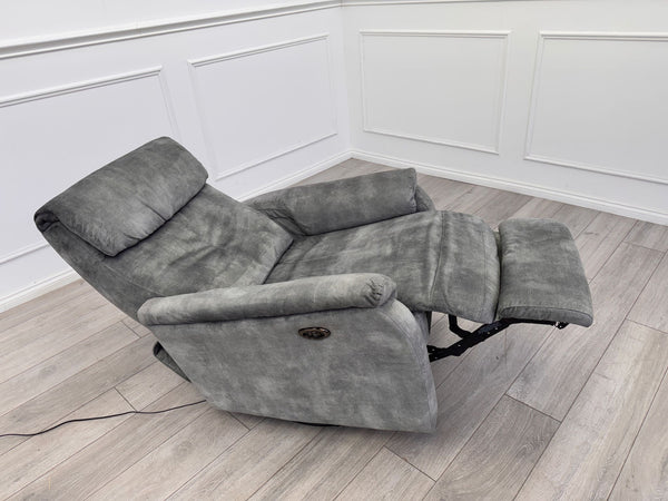 Furniture Village Rowen Grey Fabric Armchair Power Recliner+Swivel+Rocking