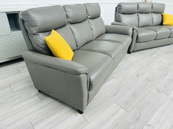 Piccolo Sleet Grey 3+3 Seater Sofa Set Static Genuine Leather