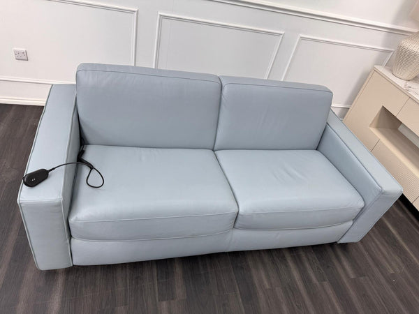 Sonno 3 Seater Sofabed In Baby Blue Leather Electric Power Pull Out