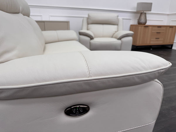 Starlight White Leather 3 Seater & Armchair Power Recliner Power Headrest Sofa Set