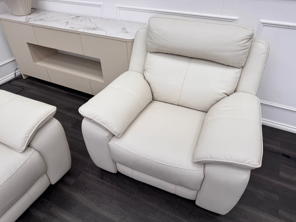 Starlight White Leather 3 Seater & Armchair Power Recliner Power Headrest Sofa Set