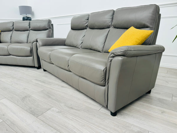 Piccolo Sleet Grey 3+3 Seater Sofa Set Static Genuine Leather