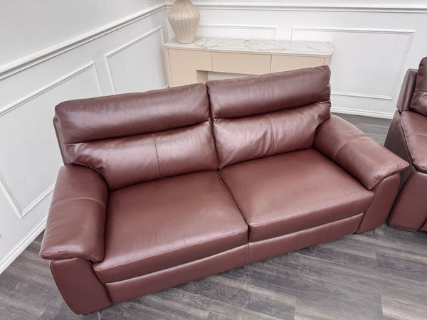 Brown Leather 3 & 2 Seater & Armchair Static Sofa Set
