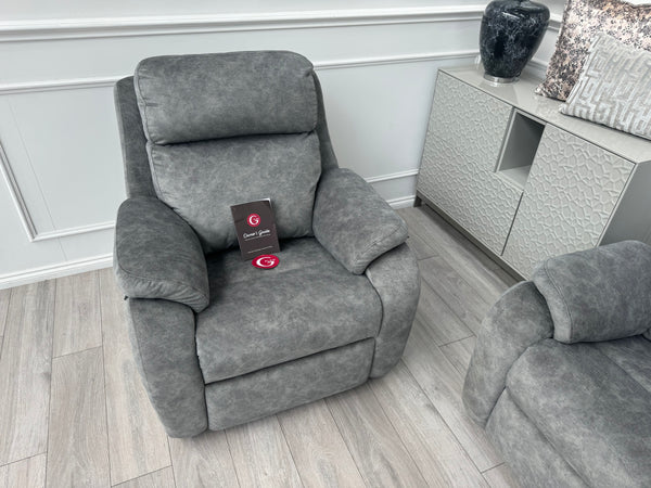 Kingsbury Grey Velour Static 3 Seater Sofa + Power Recliner Armchair