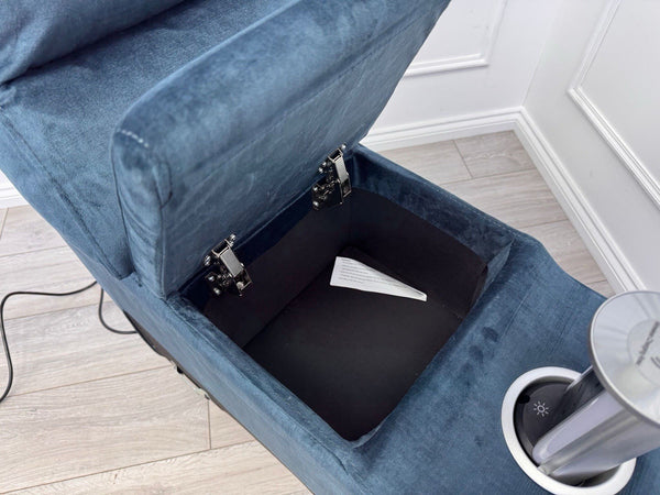Sofology Renato Console Navy Blue Velvet Cup Holders Storage LED Charging7