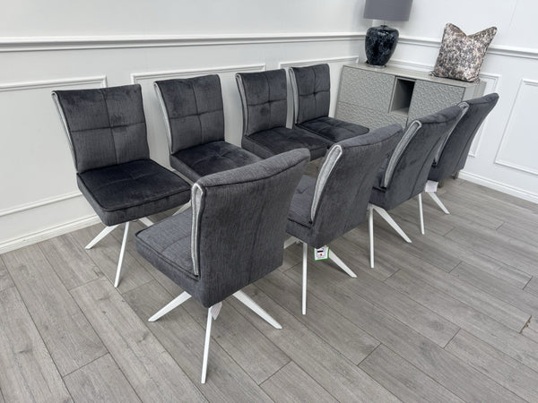 Furniture Village Glacier Set Of 8 Swivel Dining Chairs Dark Grey Fabric1