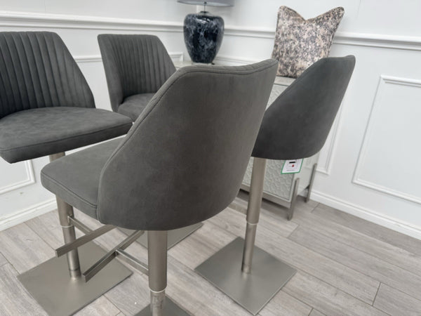 Furniture Village Grigio Set Of 4 Grey Suede Swivel Barstools Chairs9