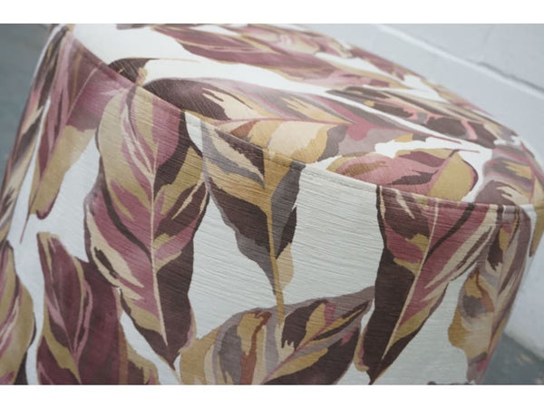 Colins & Hayes deisgner floral patterned fabric large circular footstool2