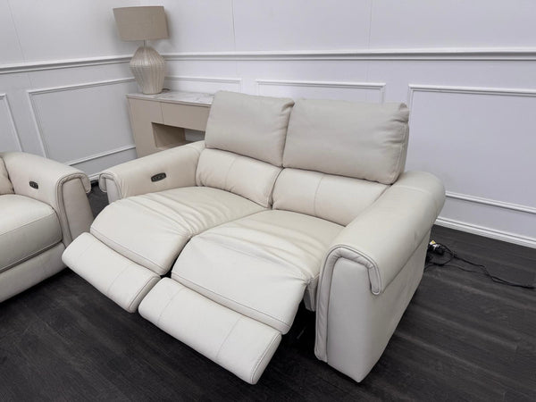 Furniture Village Nixon 2 & 2 Seater Sofa Set Power Recliner Frost Leather6