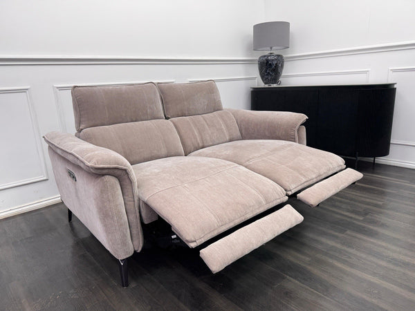 FV Jude 2 Seater Beige Chenille Power Recliner Sofa with Telescopic Headrests0