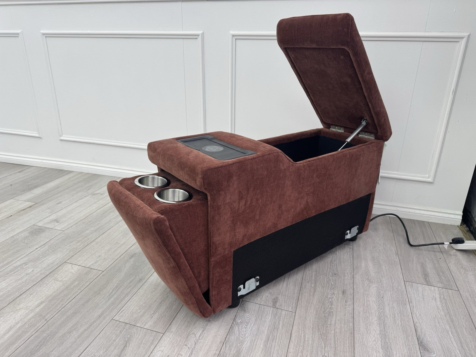 Sofology Plaza Console Red Chenille Denim Cup Holders Wireless Charging Socket0