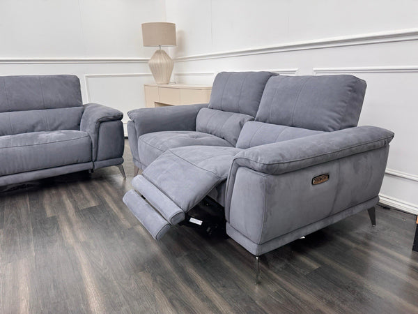 Furniture Village 3+2 Seater Sofa Set Power Recliner Dark Grey Suede16