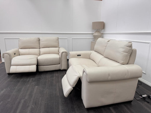 Furniture Village Nixon 2 & 2 Seater Sofa Set Power Recliner Frost Leather5