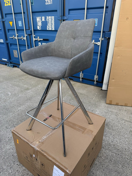 Furniture Village Vegas Chrome Swivel Dining Barstool Grey Leather (Pre-sale)0