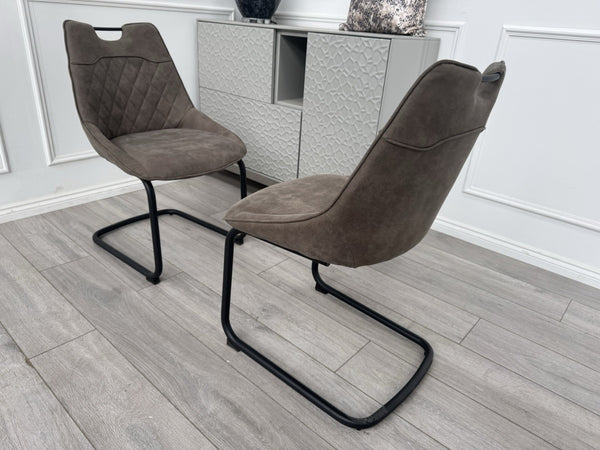 Furniture Village Warrior Taupe Faux Leather Pair Of 2 Cantilever Dining Chairs2