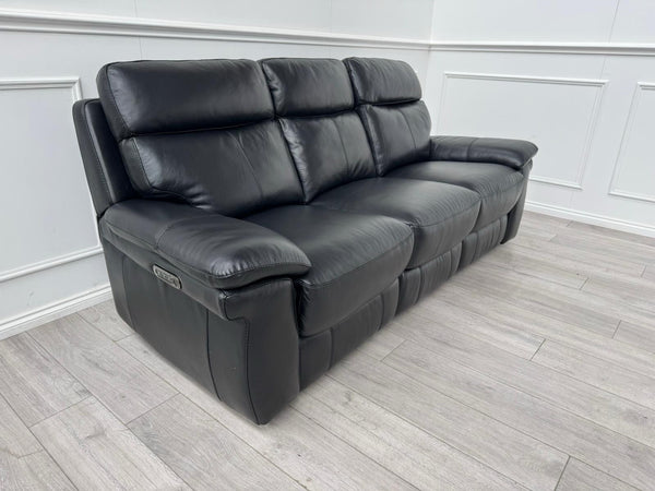 FV Serene Black Leather Power Recliner 3 Seater Sofa Lumbar + Headrest13