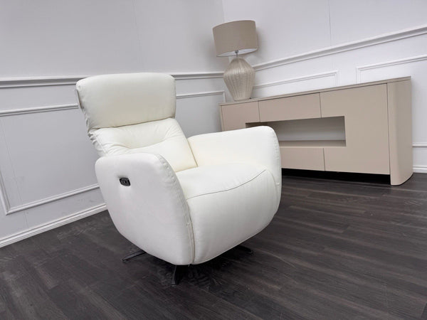 Furniture Village Le Mans Power Recliner White Leather Swivel Armchair7