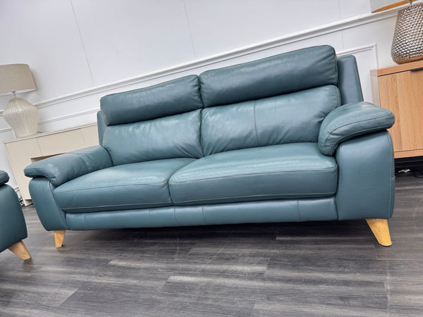 Furniture Village Missouri Static 3 & 2 Seater Sofa Set Lake Green Leather12