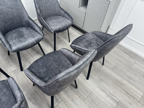 Furniture Village Veja Grey Velvet Set Of 6 Swivel Dining Chairs8