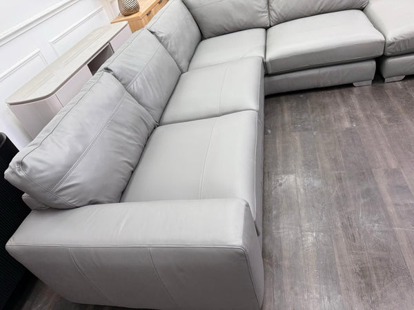 Next Houghton Grey Leather Corner Sofa Open End With Footstool16