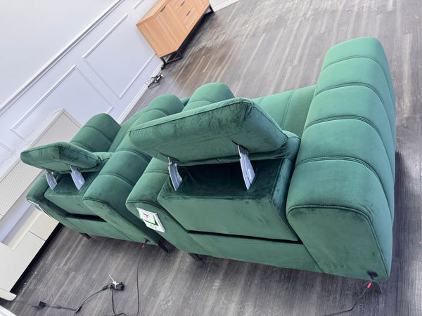 DFS Torren Power Recliner Pair Of Armchairs Green Velvet Power Headrest19