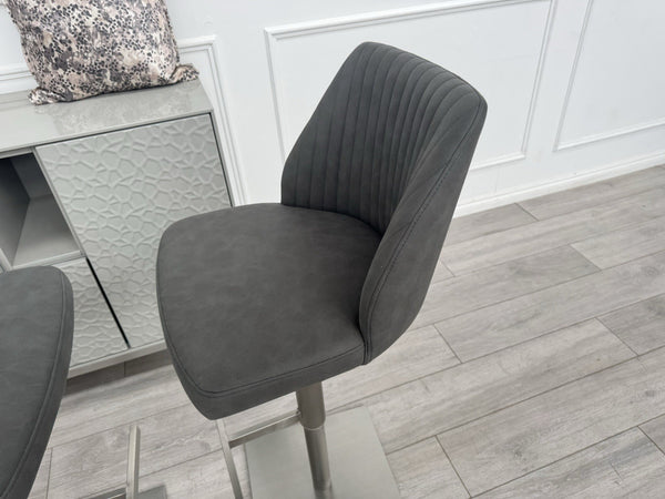Furniture Village Grigio Pair of 2 Grey Suede Swivel Barstools Chairs1