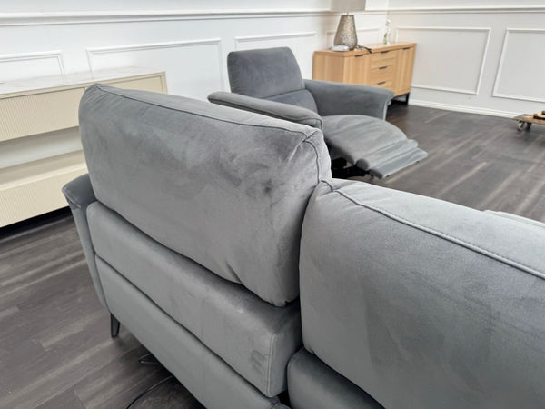 Furniture Village Huxley 3 Seater + Armchair Sofa Set Grey Velvet Power Recliner12