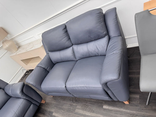 LA Z BOY Vienna Static 3 & Power Recliner 2 Seater Sofa Set Blue Leather14