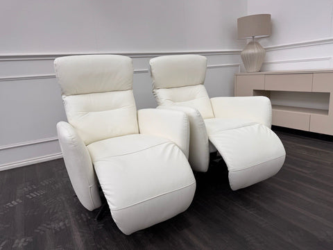 Furniture Village Pair Of Le Mans Power Recliner White Leather Swivel Armchair0