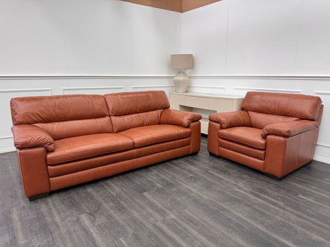 Furniture Village Cozee Tan/Brown Pure Premium Leather 3+1 Seater Sofa Set0